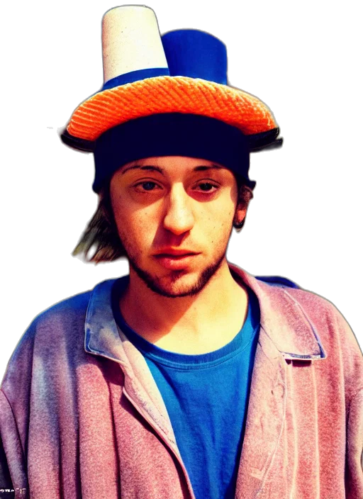 hat, face, jacket, staff transparent PNG cut-out