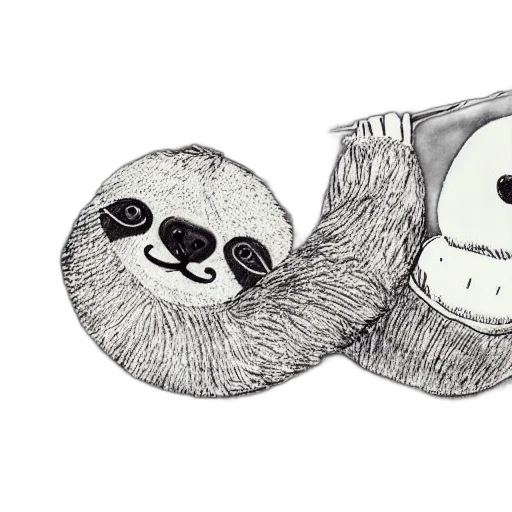 pencil sketch, monochrome, cute, sloth transparent PNG cut-out