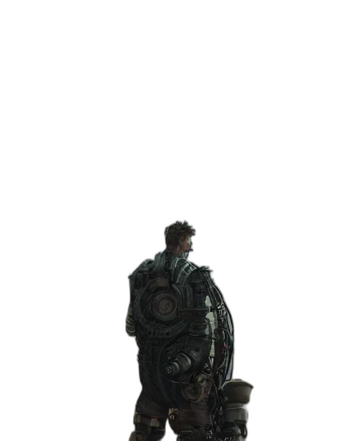 robot, jacket, weapon, staff transparent PNG cut-out