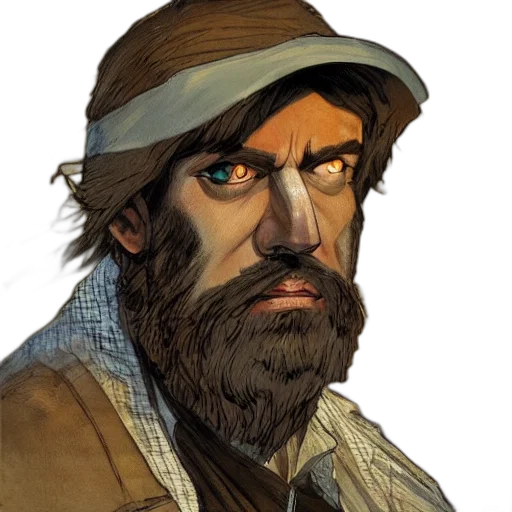 face, hat, staff, comic book art transparent PNG cut-out