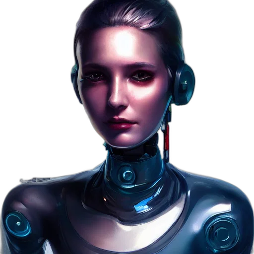 robot, face, staff, cyberpunk transparent PNG cut-out