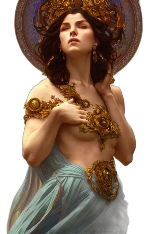 dress, jewelry, crown, staff transparent PNG cut-out