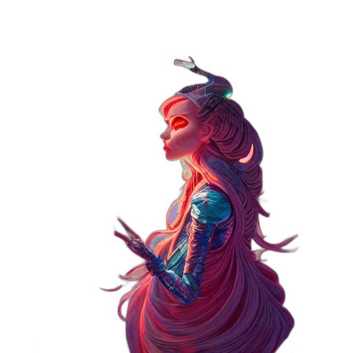 dress, creature, staff, crown transparent PNG cut-out