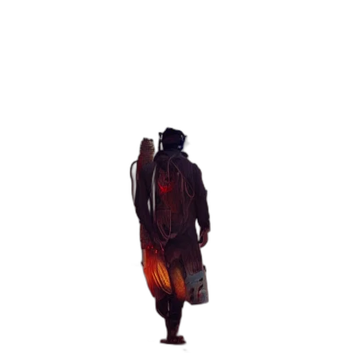 jacket, staff, creature, sword transparent PNG cut-out