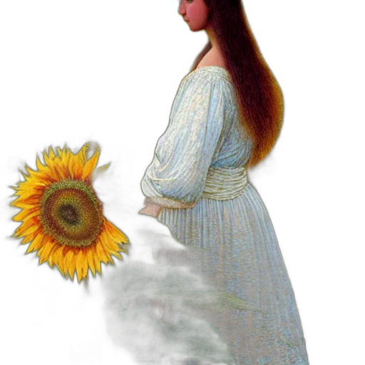 dress, hair, flower, staff transparent PNG cut-out