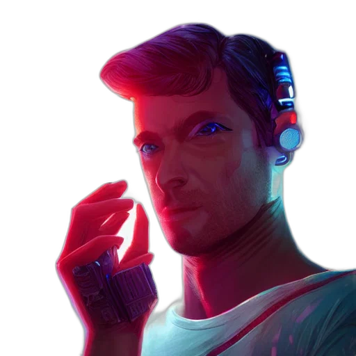 robot, face, staff, cyberpunk transparent PNG cut-out
