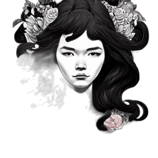 face, flower, crown, fantasy art transparent PNG cut-out