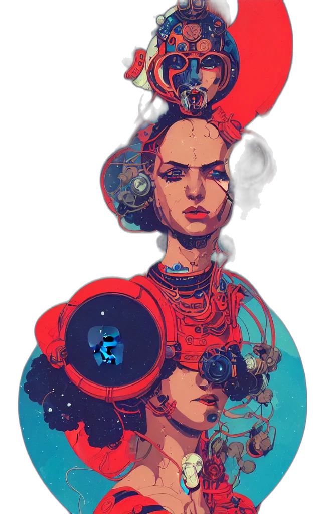 dress, robot, crown, face transparent PNG cut-out