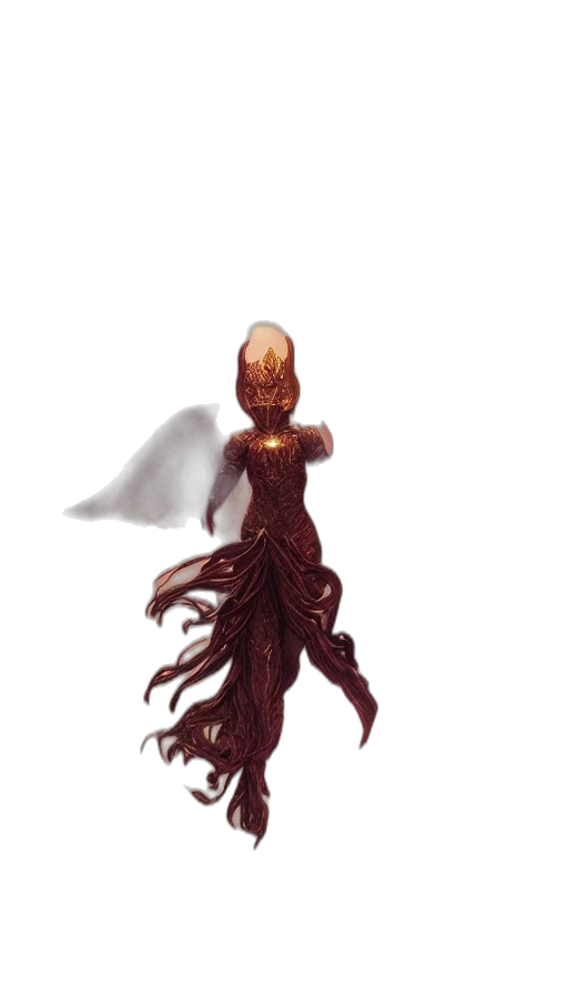 dress, creature, hair, staff transparent PNG cut-out