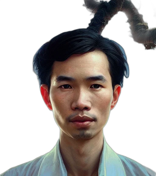 face, hair, staff, weapon transparent PNG cut-out