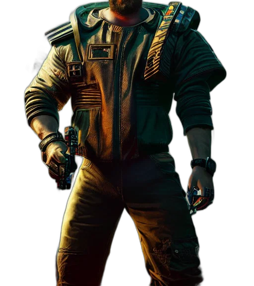 jacket, weapon, face, staff transparent PNG cut-out