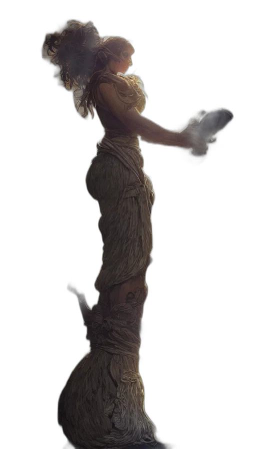 dress, hair, creature, staff transparent PNG cut-out