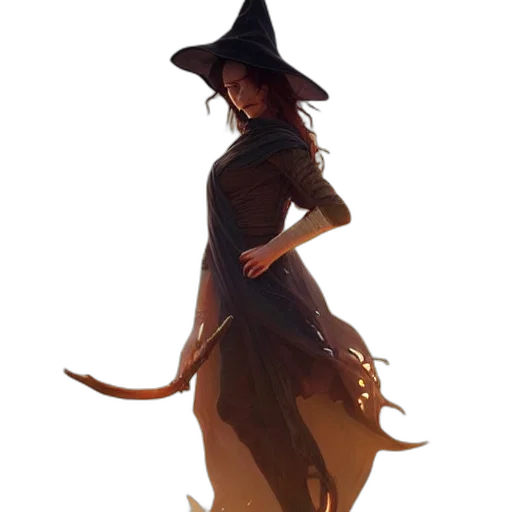 dress, staff, hat, creature transparent PNG cut-out