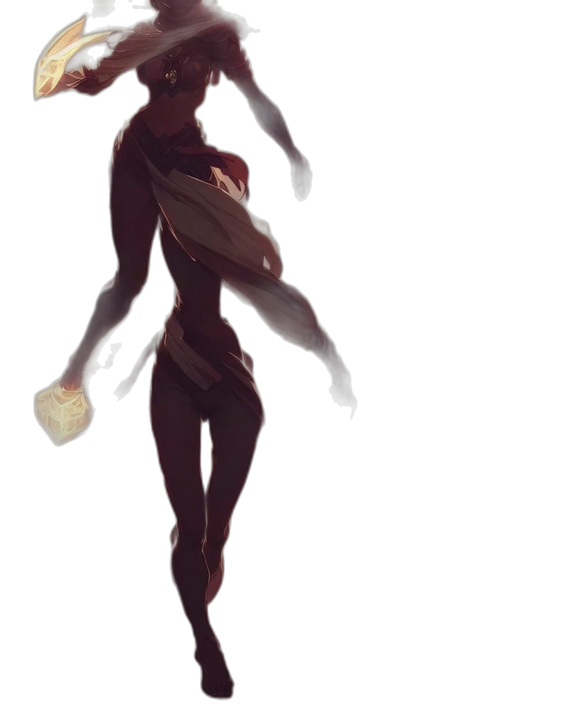 creature, dress, staff, mask transparent PNG cut-out