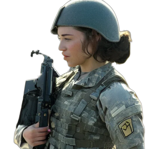 weapon, staff, face, jacket transparent PNG cut-out