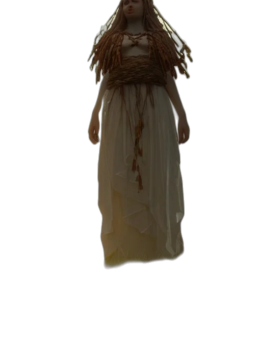 dress, hair, staff, creature transparent PNG cut-out