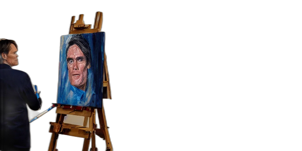 face, jacket, oil painting, photorealistic transparent PNG cut-out