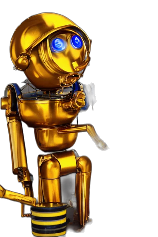 robot, staff, concept art, 3d render transparent PNG cut-out