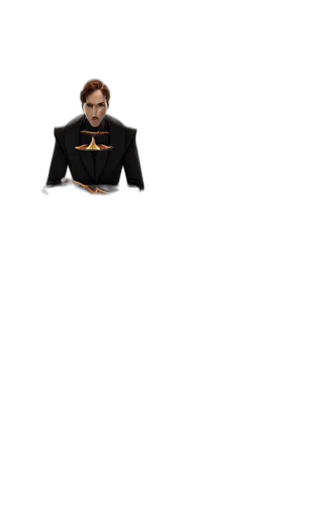 jacket, dress, dragon, staff transparent PNG cut-out