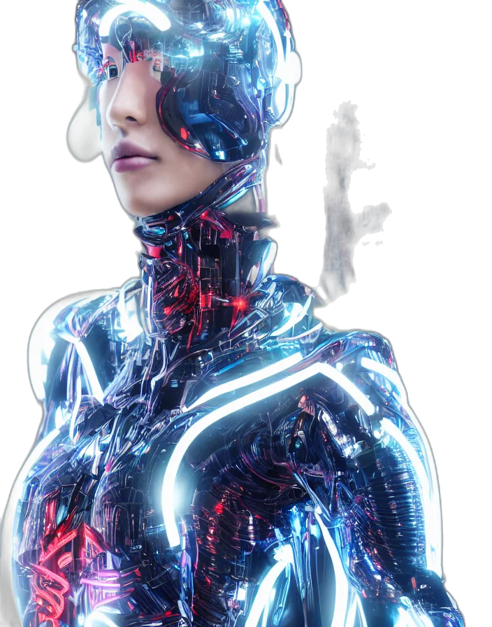 robot, dress, face, cyberpunk transparent PNG cut-out