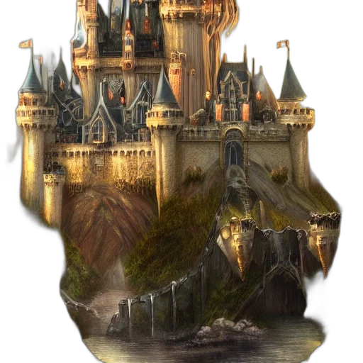 crown, staff, building, fantasy art transparent PNG cut-out