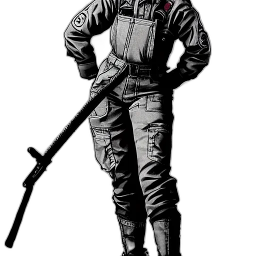 staff, jacket, weapon, robot transparent PNG cut-out