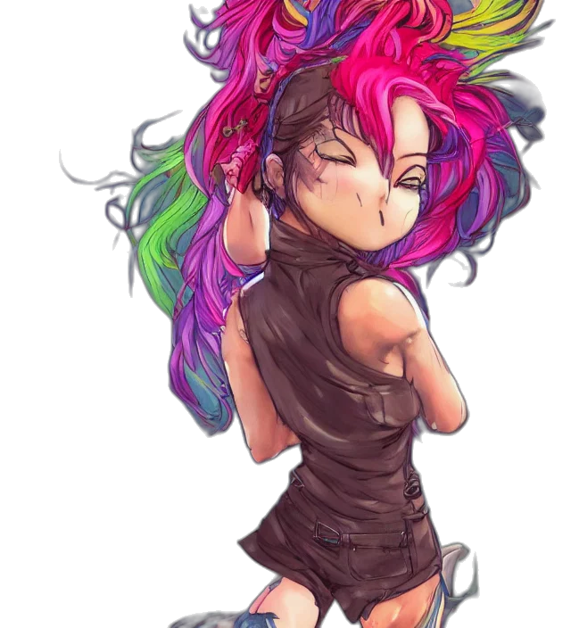 dress, hair, watercolor, cyberpunk transparent PNG cut-out