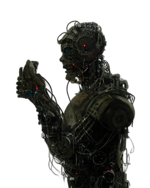 robot, staff, cyberpunk, concept art transparent PNG cut-out