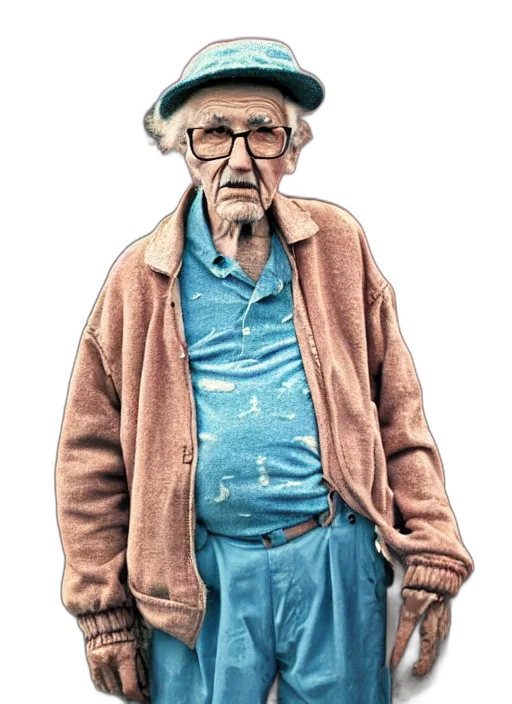 jacket, hat, face, staff transparent PNG cut-out