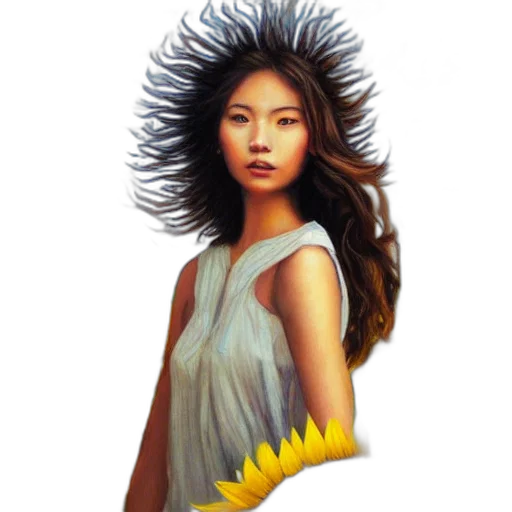 hair, crown, dress, staff transparent PNG cut-out