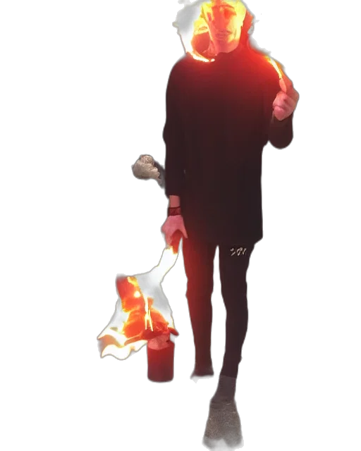 mask, jacket, staff, creature transparent PNG cut-out