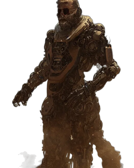 robot, creature, staff, sword transparent PNG cut-out