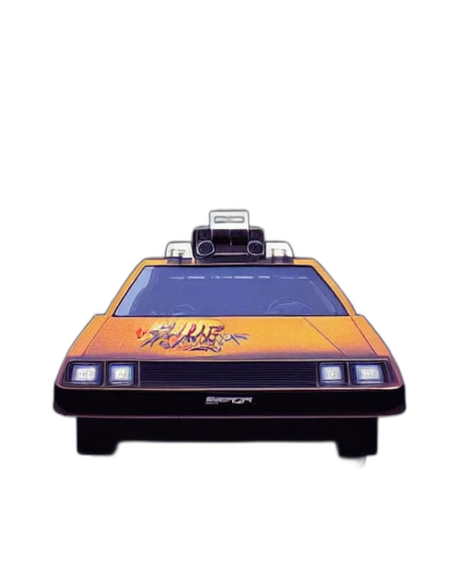 car, robot, weapon, vaporwave transparent PNG cut-out