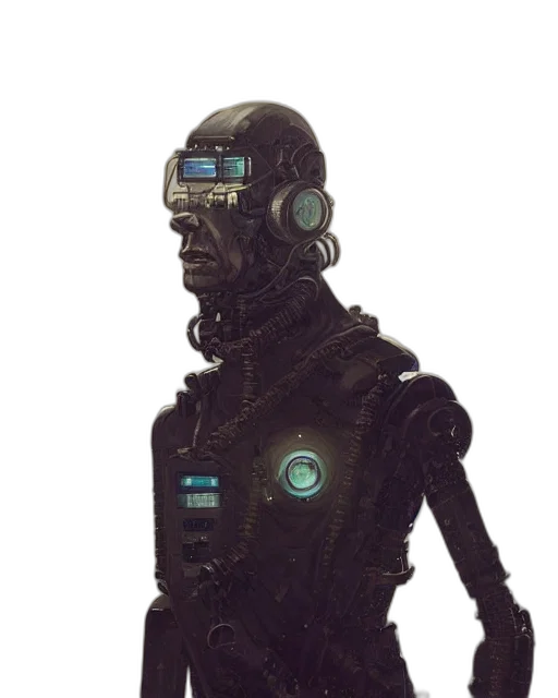 robot, staff, jacket, creature transparent PNG cut-out