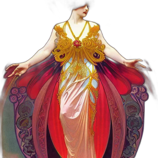 dress, jewelry, crown, staff transparent PNG cut-out