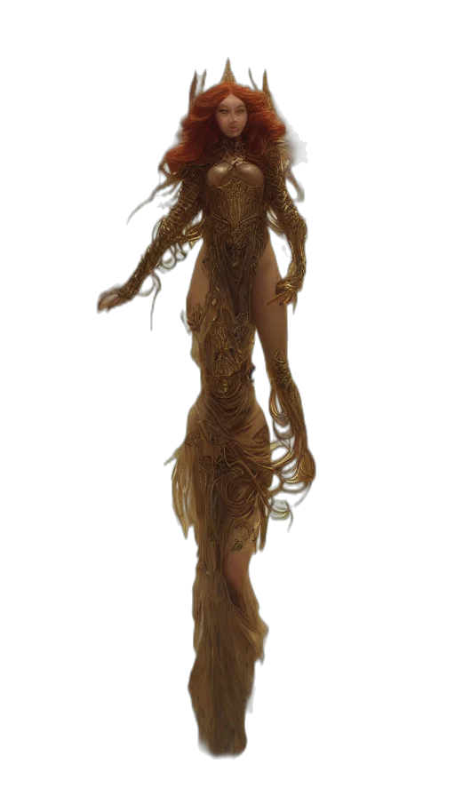 hair, dress, creature, staff transparent PNG cut-out