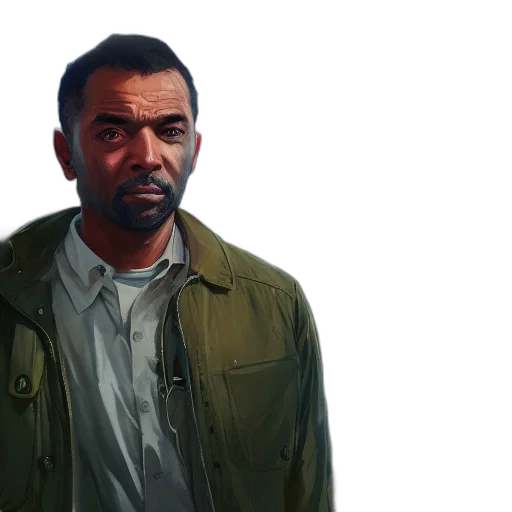 jacket, face, staff, weapon transparent PNG cut-out