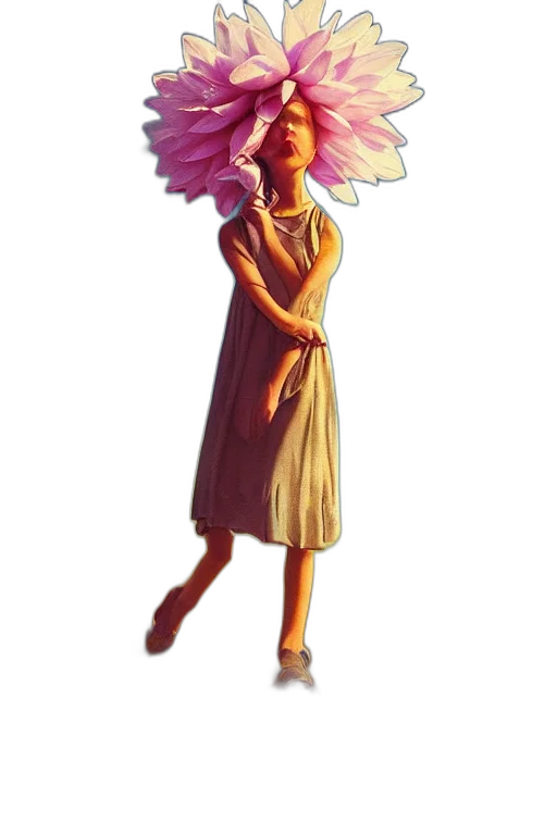 dress, flower, creature, staff transparent PNG cut-out