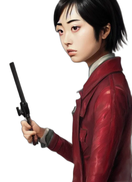 staff, jacket, weapon, photorealistic transparent PNG cut-out