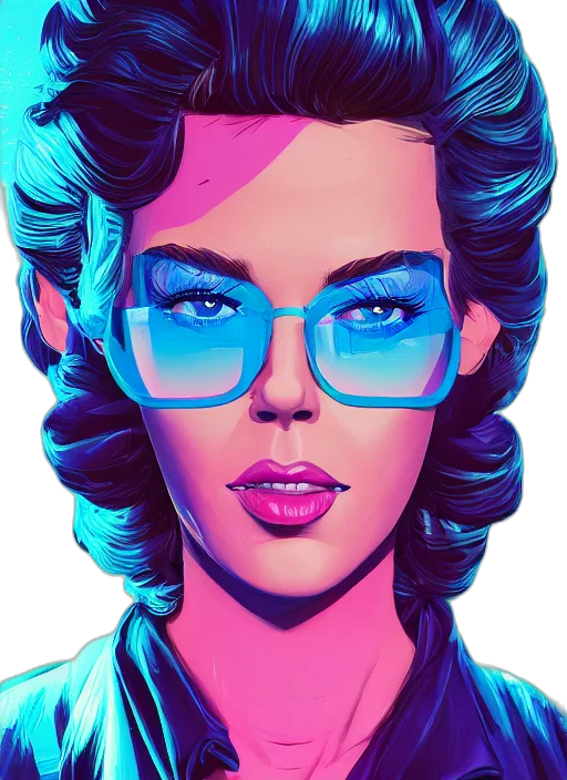 face, comic book art, vaporwave, cartoon transparent PNG cut-out