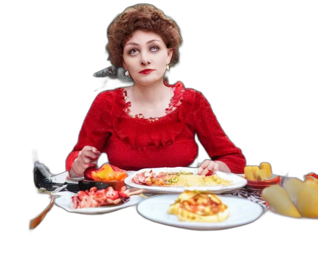 food, russian, woman, sitting transparent PNG cut-out