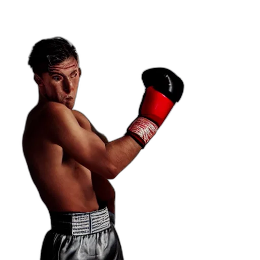 boxer, punching, pie, against transparent PNG cut-out