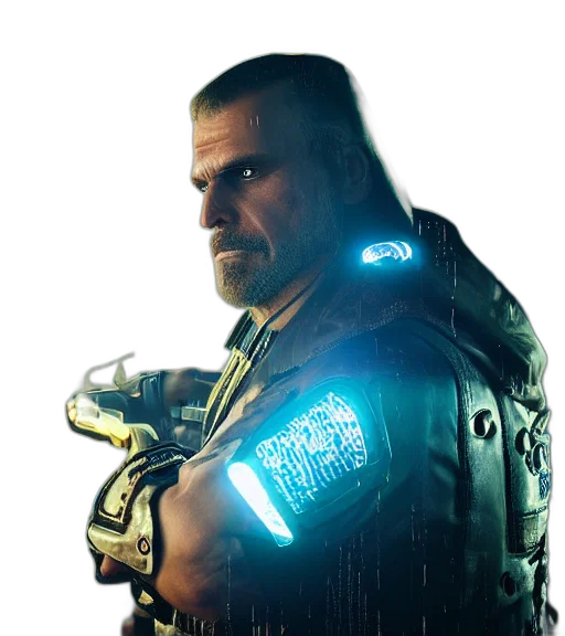 robot, face, weapon, cyberpunk transparent PNG cut-out