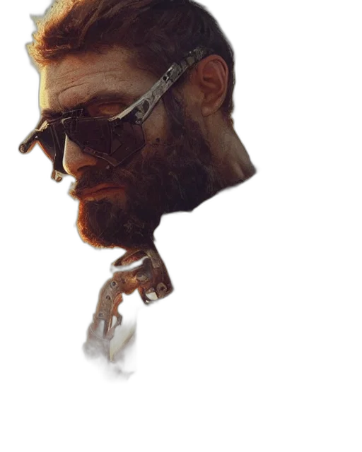 face, jacket, staff, weapon transparent PNG cut-out