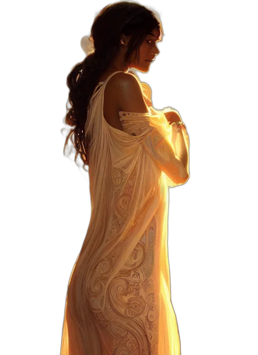 dress, jewelry, crown, staff transparent PNG cut-out