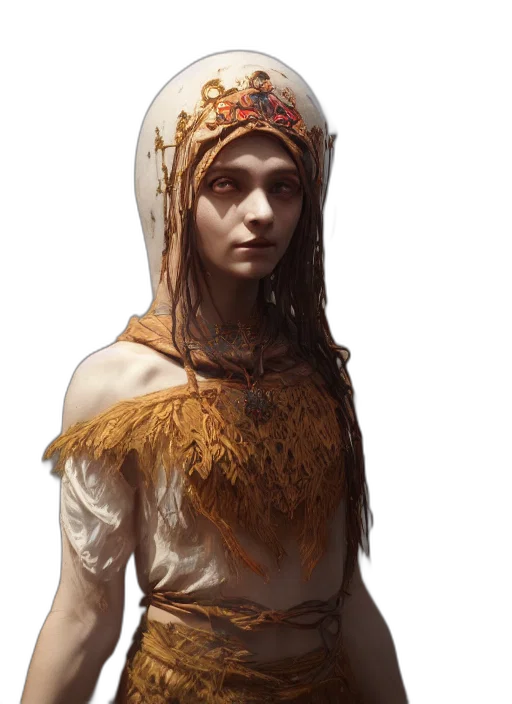 dress, crown, face, staff transparent PNG cut-out
