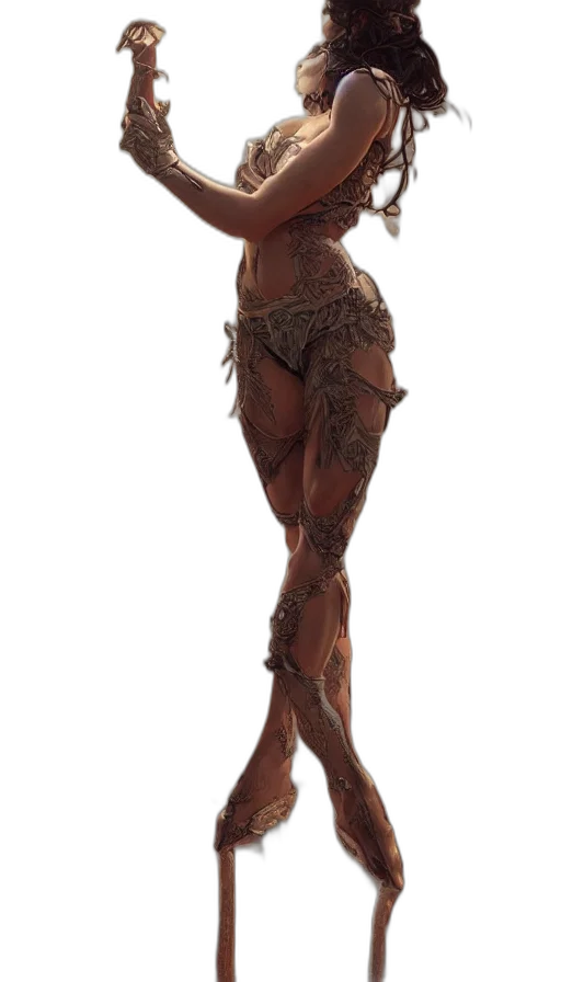 dress, creature, staff, hair transparent PNG cut-out