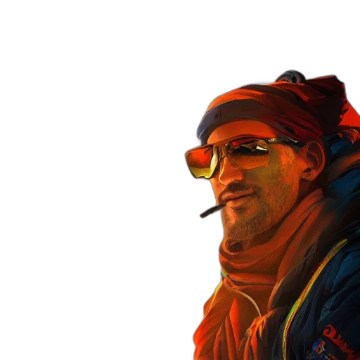 jacket, face, hat, staff transparent PNG cut-out