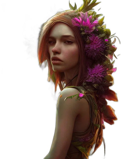 flower, crown, face, fantasy art transparent PNG cut-out