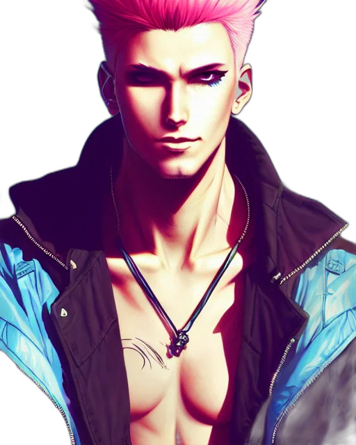 jacket, face, cyberpunk, photorealistic transparent PNG cut-out